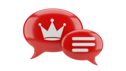 Red speech bubbles with crown and menu isolated PNG, communication icons on transparent background for social media and design projects