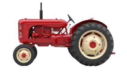 Fototapeten Traktor Red vintage tractor PNG isolated on transparent background, classic farm vehicle for agriculture and farming themes  © Elena