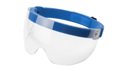 Blue face shield isolated PNG on transparent background, protective eyewear for safety and healthcare professionals