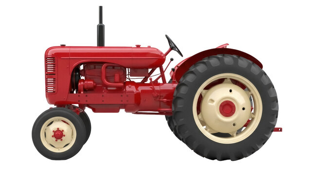 Red vintage tractor PNG isolated on transparent background, classic farm vehicle for agriculture and farming themes