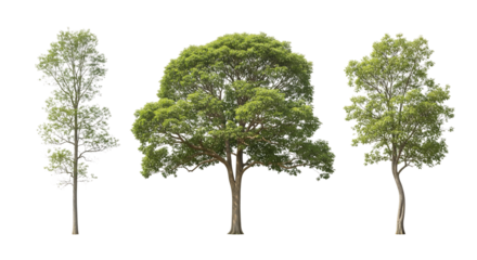Three green trees, isolated on transparent background