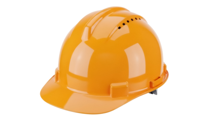 Orange hard hat isolated PNG, construction worker safety helmet for building site and industrial protection, on transparent background