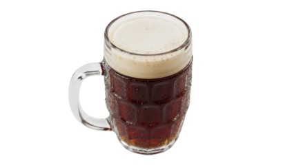 Dark beer in a glass mug isolated PNG, foamy stout drink on transparent background for pub menu and Oktoberfest designs