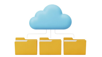 Cloud storage with folders isolated PNG on transparent background, data management and file...