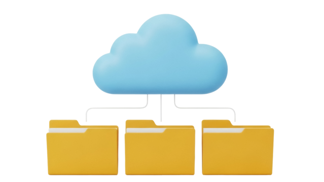 Cloud storage with folders isolated PNG on transparent background, data management and file organization concept for technology and business use - Powered by Adobe