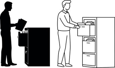 Businessman Filing Documents in Office Cabinet Icon Set