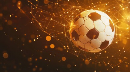 Fototapeta premium Futuristic rendering of a soccer ball adorned with digital golden networks
