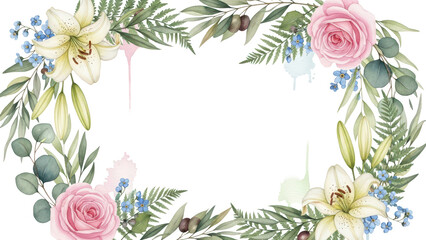 Floral and leaf card. watercolor design. For banners, posters, invitations, etc.