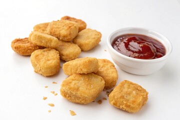 Chicken Nuggets with Ketchup Isolated on White Background