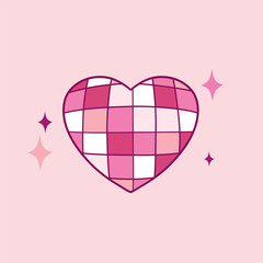 Heart shaped disco ball with stars. Vector illustration on isolated background. 