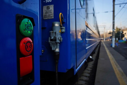Emergency buttons on the passenger train carriage.