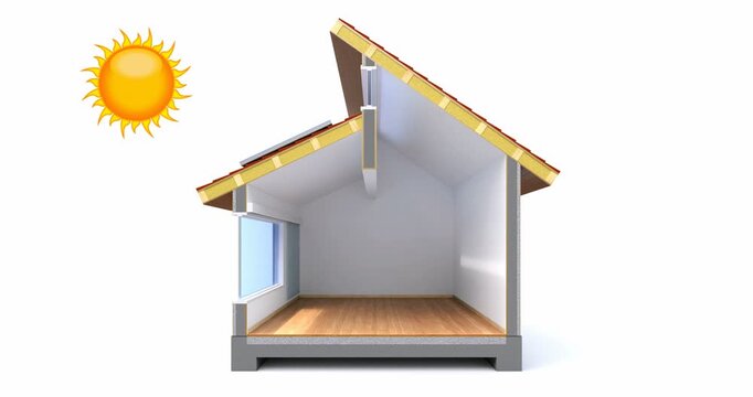 Passive solar house in winter and summer conditions of use - 3D animation seamlessly loopable
