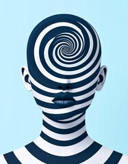 Mental health, complexity, confusion, Swirling Navy and White Design on a Woman, Contemporary Artistic Portrait for awareness campaigns and marketing