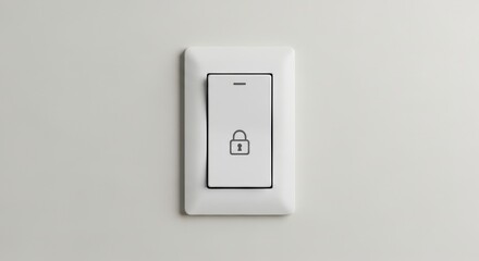 Smart light switch with security icon on white wall for modern home automation