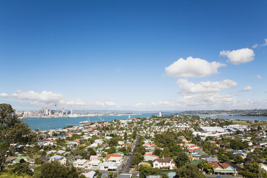 Auckland city skyline and Sky Tower view from Mount Victoria Devonport