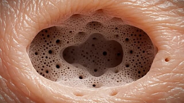 Microscopic Zoom of Skin Pores and Trypophobia Trigger Animation