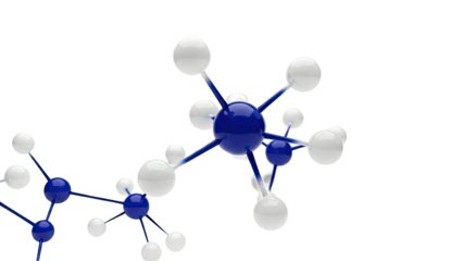 3D molecular structure with blue and white spheres