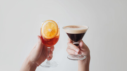 Two hands raise drinks, celebrating a flavorful moment in a vibrant atmosphere Generative AI