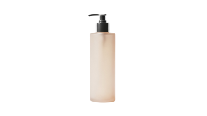 Elegant beige lotion bottle with black pump isolated PNG, skincare product on transparent background for beauty and personal care concepts