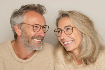 Happy man and woman enjoy each other's company, radiating warmth and love in a shared moment of joy Generative AI