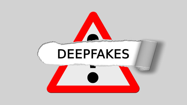DEEPFAKES - lettering in the cutout on ripped paper over warning sign - 3D Illustration
