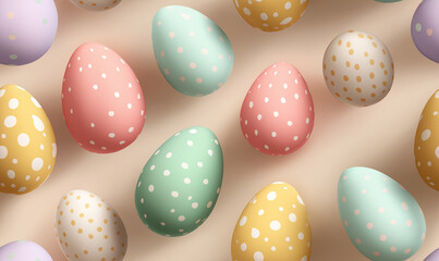 Bright and cheerful easter eggs scattered across a soft background create a joyful pattern Generative AI