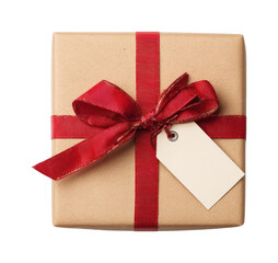PNG Gift wrapped with red ribbon.