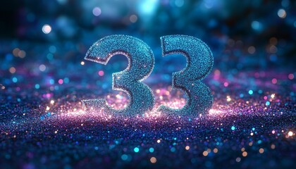 Glimmering Number Thirty Three on Sparkling Dark Turquoise, Ideal for Festive Celebration Themes