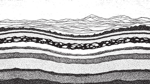 Cross section of earth layers showing geological strata and rock formations 1.