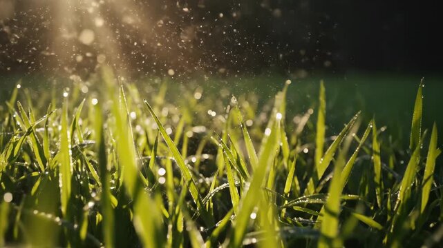 Morning dew on grass with sunlight