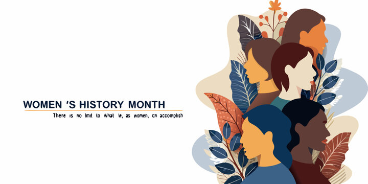 women s history month celebration with diverse group of women and floral elements