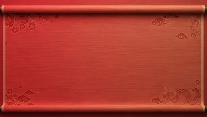 Vibrant red traditional Chinese scroll background with subtle decorative patterns in the corners, ideal for festive designs.