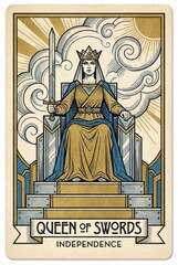 Fototapeta premium Regal Queen of Swords Tarot Card Depicting Independence Symbolism