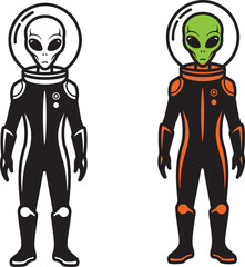 Alien Space Suit Silhouette Icon Vector Extraterrestrial Humanoid Sci Fi Astronaut Futuristic Technology Logo Symbol Sign Illustration Advanced Interstellar Exploration Cosmic Future Innovation 