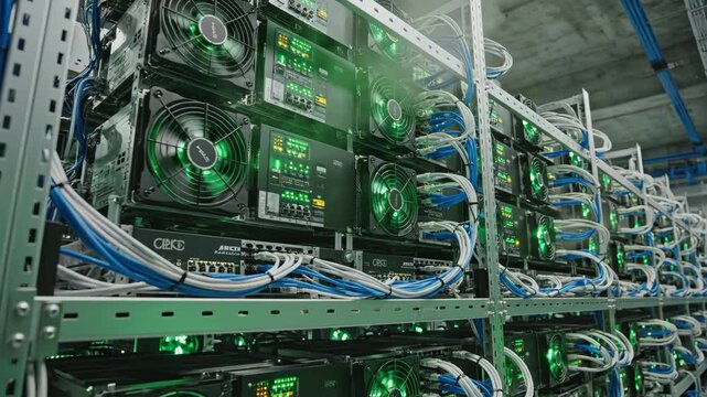 Rows of server racks in data center
