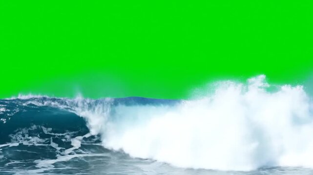 Powerful Ocean Wave Crashing Against Surreal Sky on Green Screen