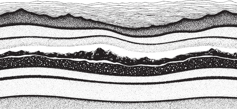 Crosssection of Earths layers showing geological strata and soil composition.