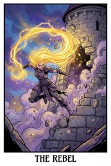 Dynamic Fantasy Character Awakening with Energy Power in Scene