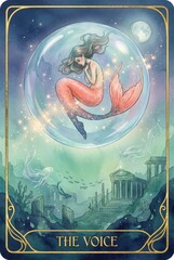 Enigmatic Mermaid Enclosed in Bubble in Underwater Fantastical Scene