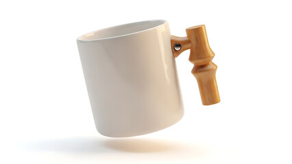 Ceramic Mug With Wooden Handle Mockup Natural Material Blend