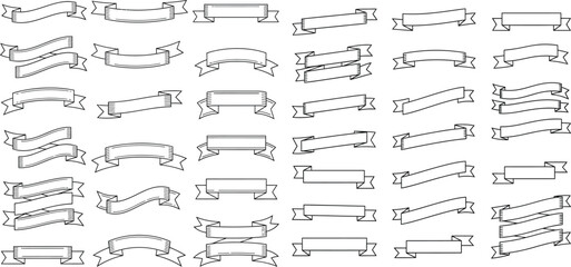 Extensive collection of outline ribbon banners in various flowing shapes and elegant styles for announcements