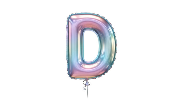 Beautiful iridescent letter d balloon on white background for party and celebration