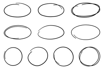 Hand drawn circle line sketch set. Vector circular scribble doodle round circles for message note mark design element.