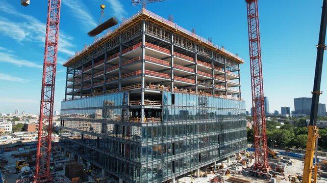 Construction site with highrise building