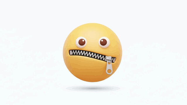 A yellow emoji face with eyes wide open and a zipper closing its mouth