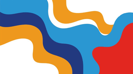 Abstract flowing waves of red, blue, orange, and white colors