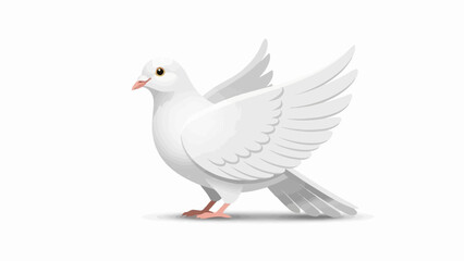 Obraz premium A white dove with wings spread, its gaze directed forward, perched on a white background