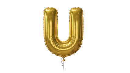 Golden letter u balloon isolated on white background for celebration and decoration
