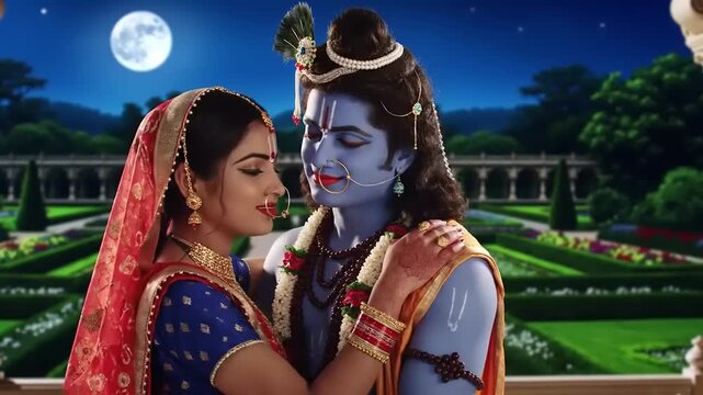 Hindu Gods with Krishna  Radha in Love.