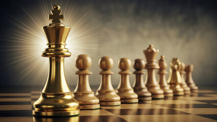 Golden Chess King Leading Pawns Symbol of Leadership and Success